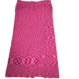 Scoop Women's Faux Wrap Midi Skirt Pink Red Slit  Casual Stretch Size Small